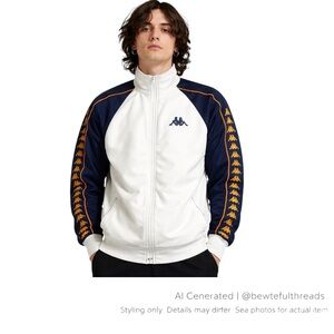 Kappa Medium White Navy Track Jacket 90s Vintage Unisex Y2K